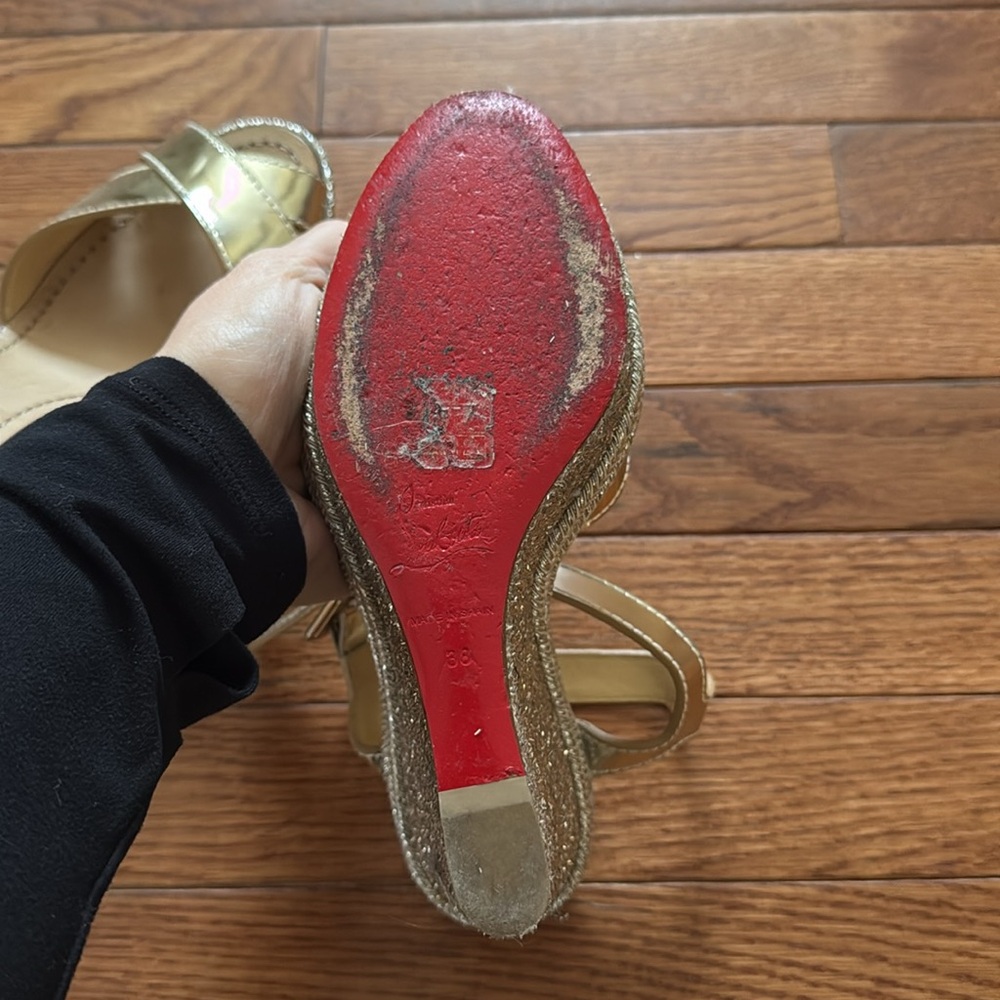 Christian louboutin espadrille glitter wedge sz 38 - Picture 13 of 14